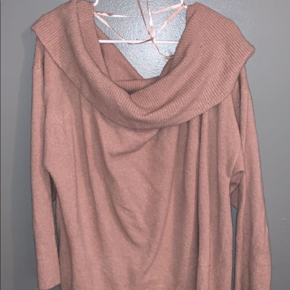 off the shoulder pink sweater
